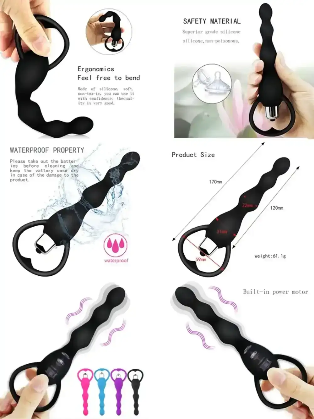 quiet vibrating silicone anal beads