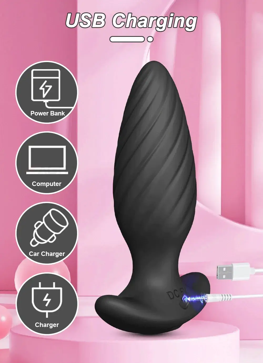 rechargeable silicone butt plug vibrator