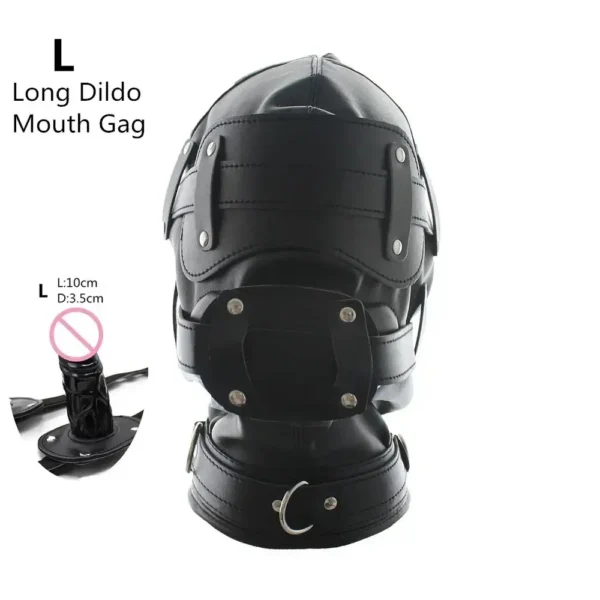 adjustable black leather bdsm hood mask