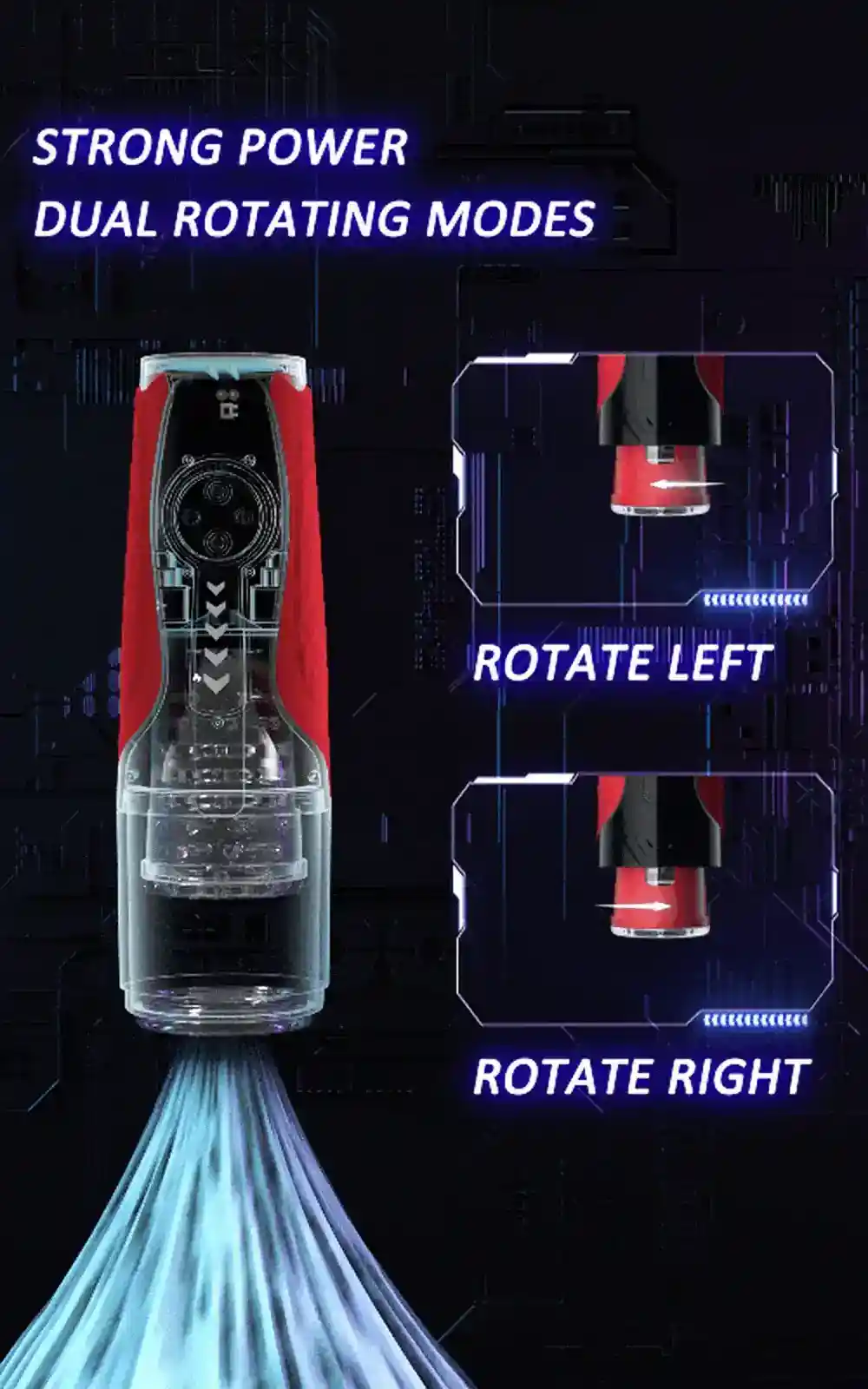 adjustable intensity thrusting rotating toy