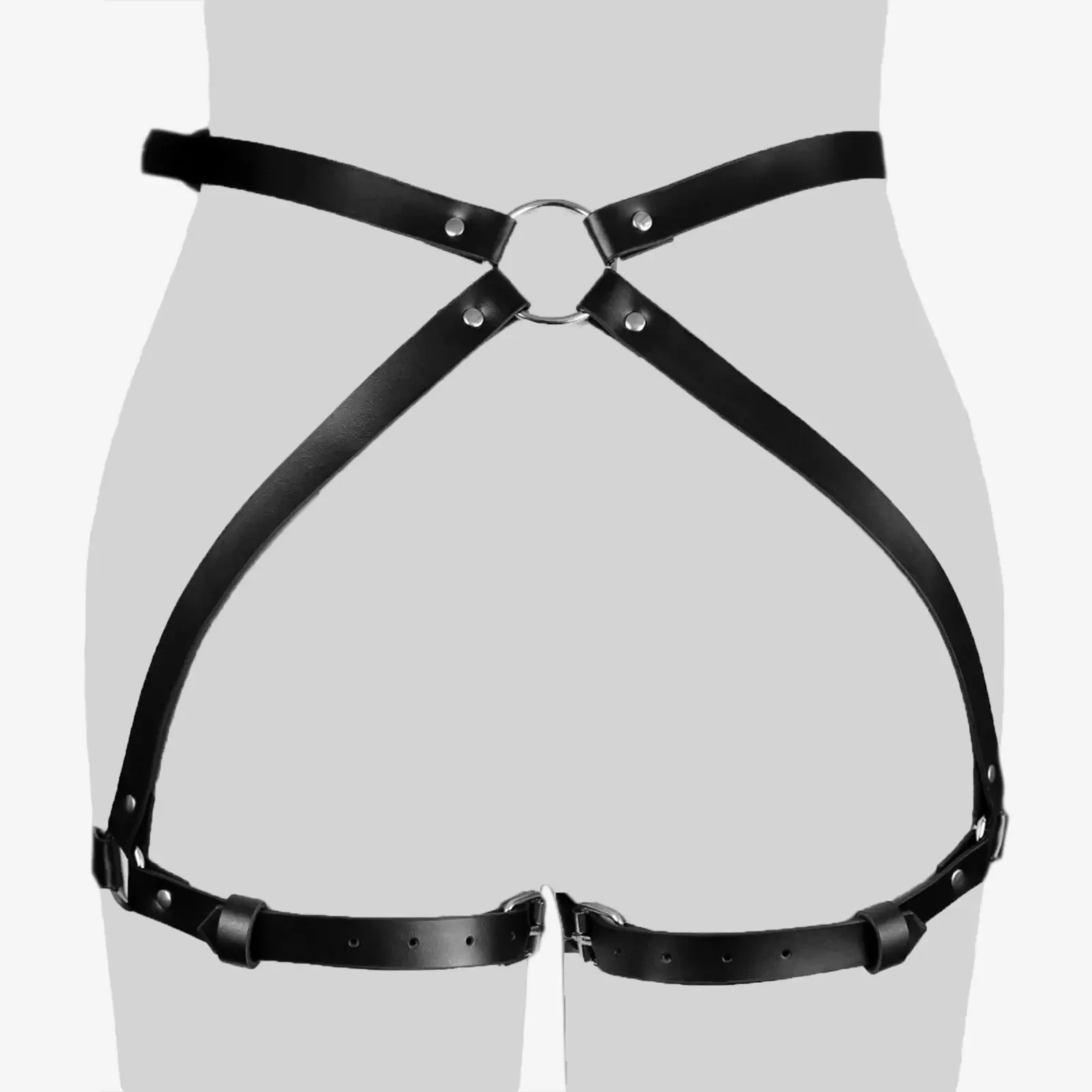 adult leather fetish harness with cuffs