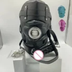 bdsm pu leather head mask black