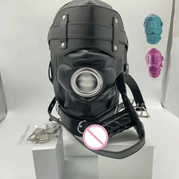 bdsm pu leather head mask black