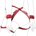 black leather fetish strap harness set