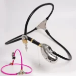 blue adjustable chastity harness steel