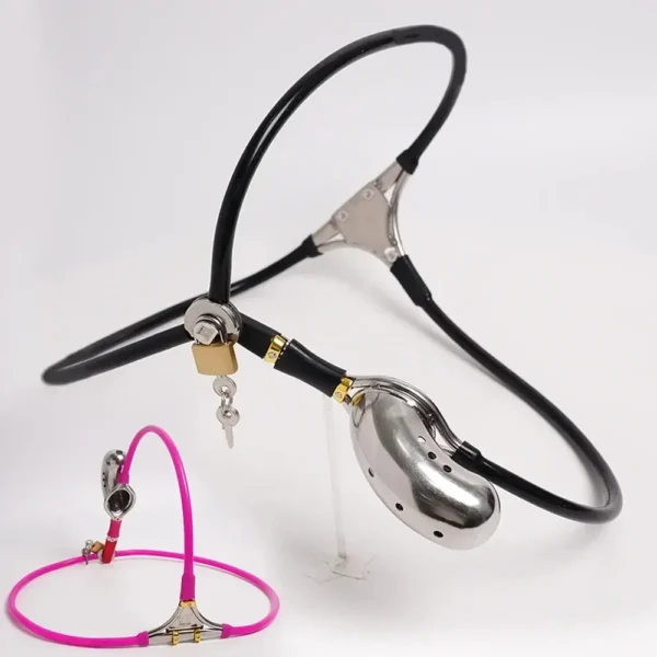 blue adjustable chastity harness steel