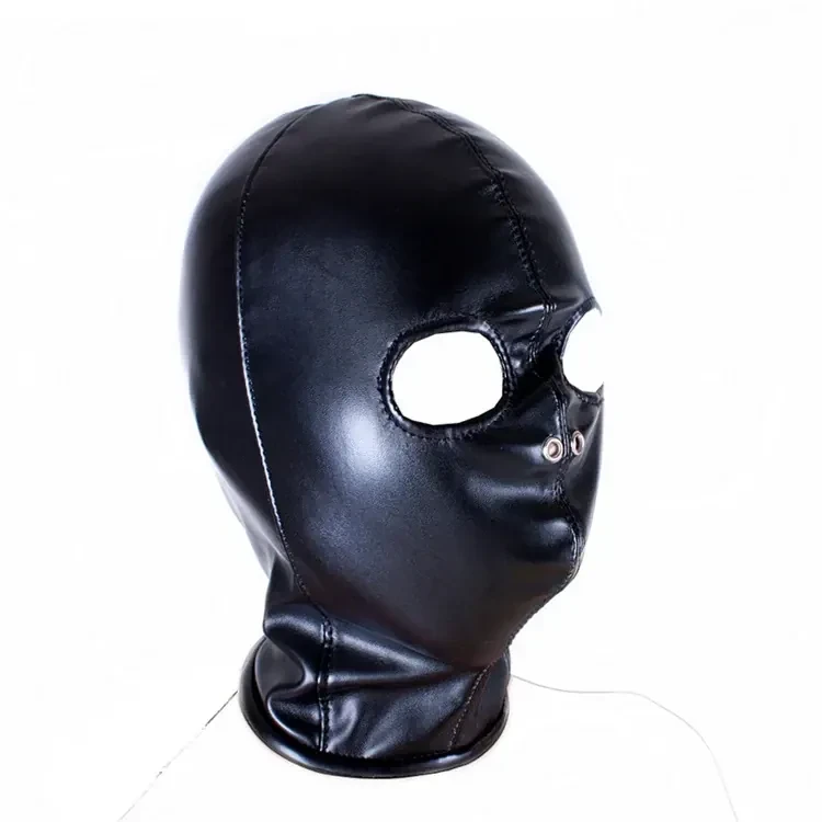 bondage pu leather open mouth hood