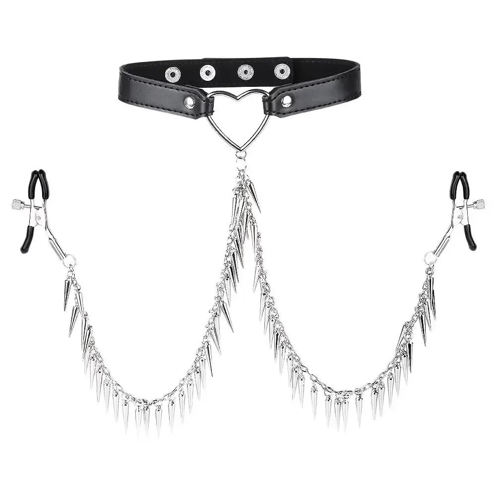 isensualflow net black leather nipple clamp choker