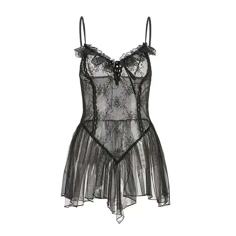 isensualflow net lace babydoll dress adjustable straps