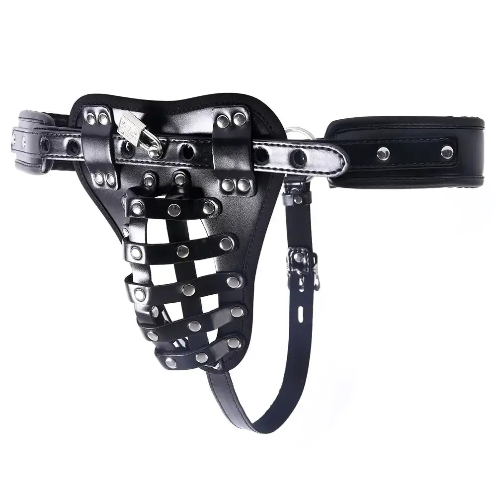 isensualflow net metal pu leather chastity belt