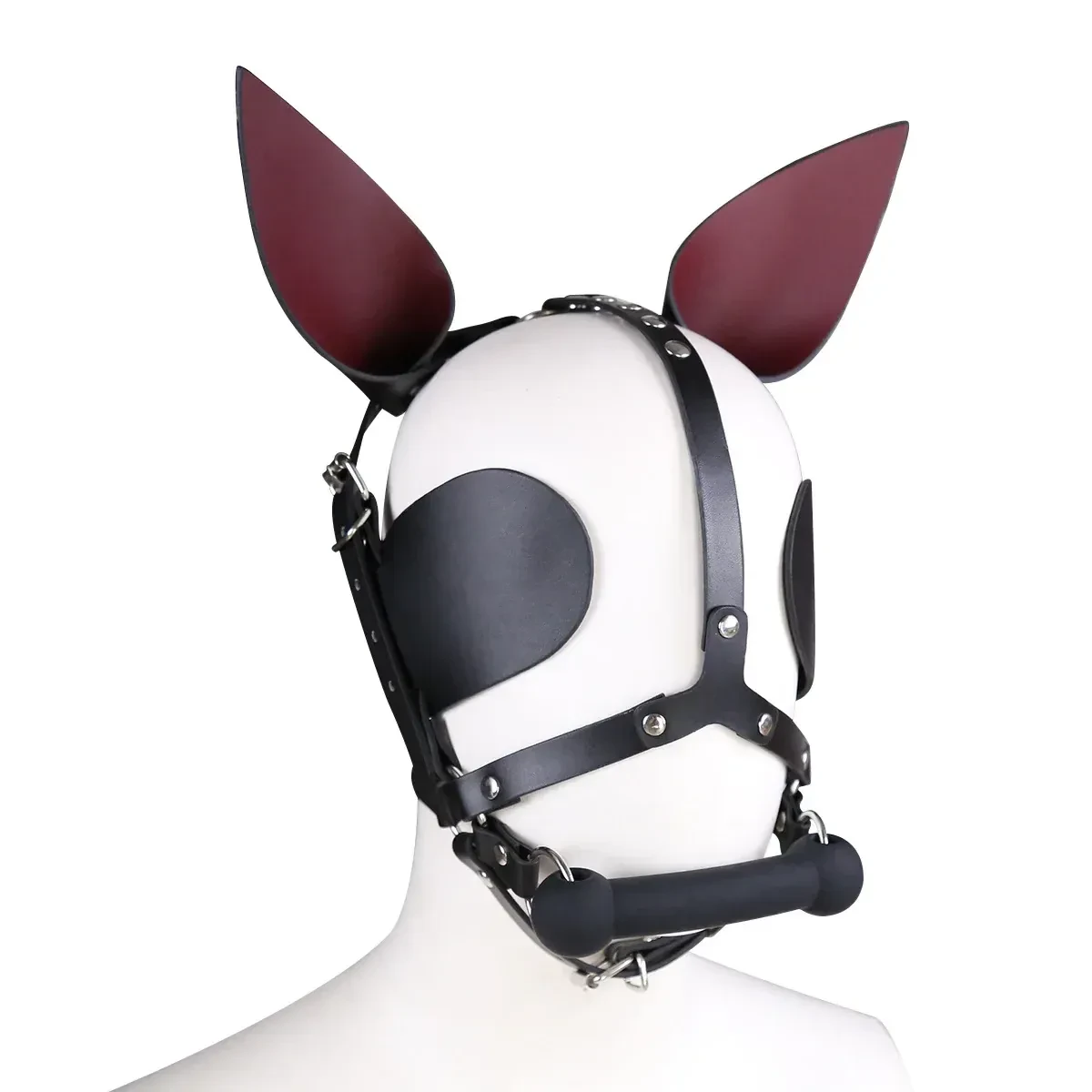 open mouth slave leather hood