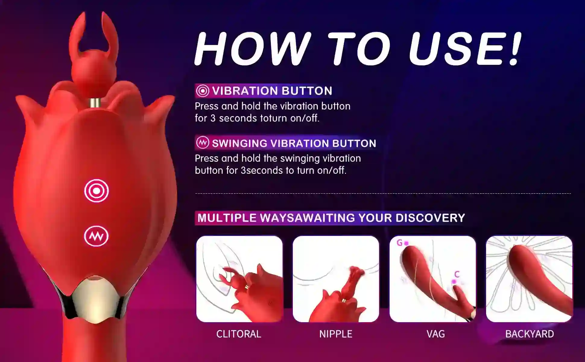 pink rose shaped vibrator waterproof