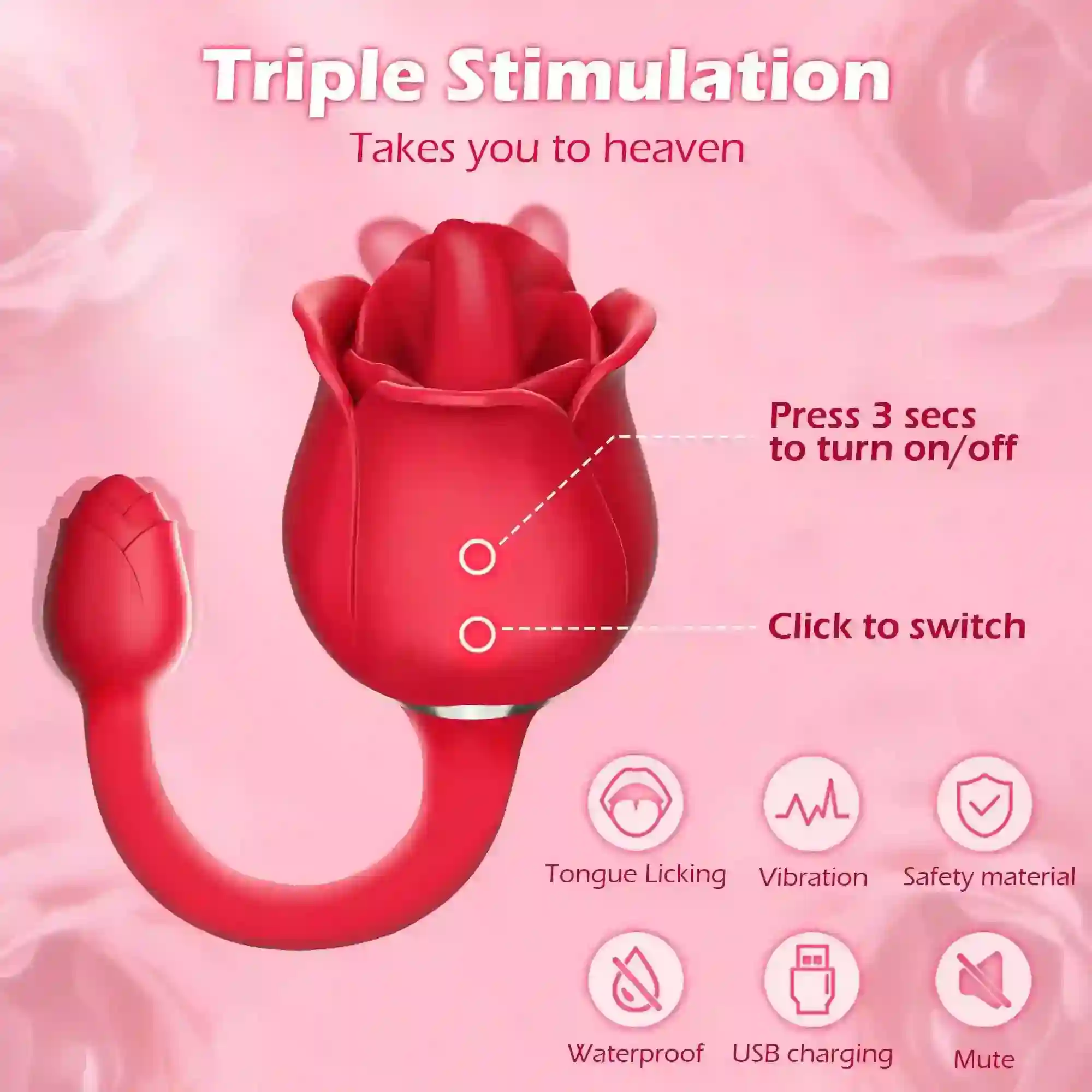 pink silicone rose sex toy waterproof