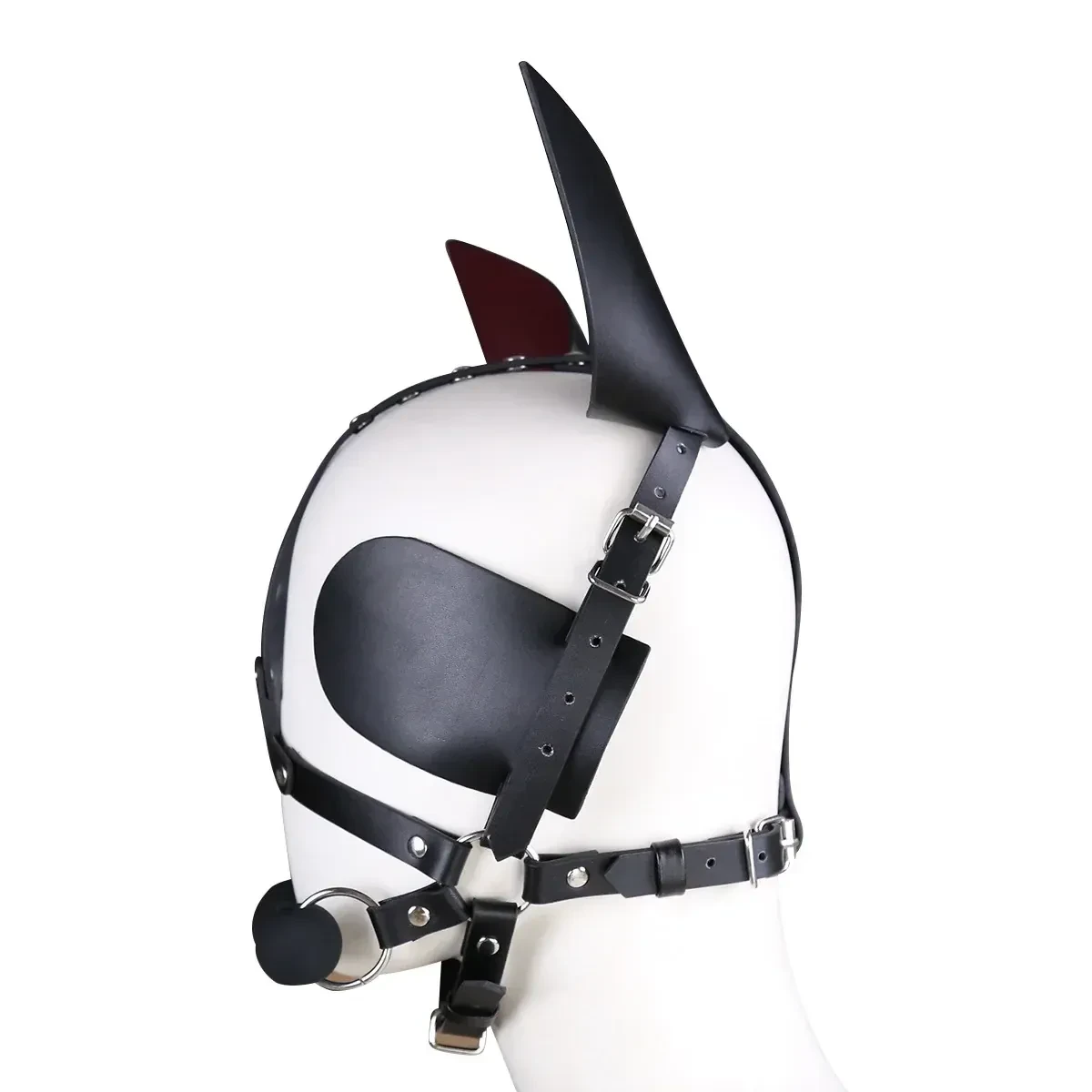 premium leather silicone gag hood