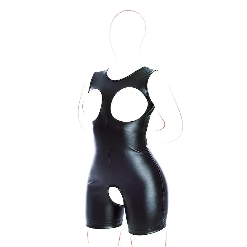 pu leather open crotch lingerie