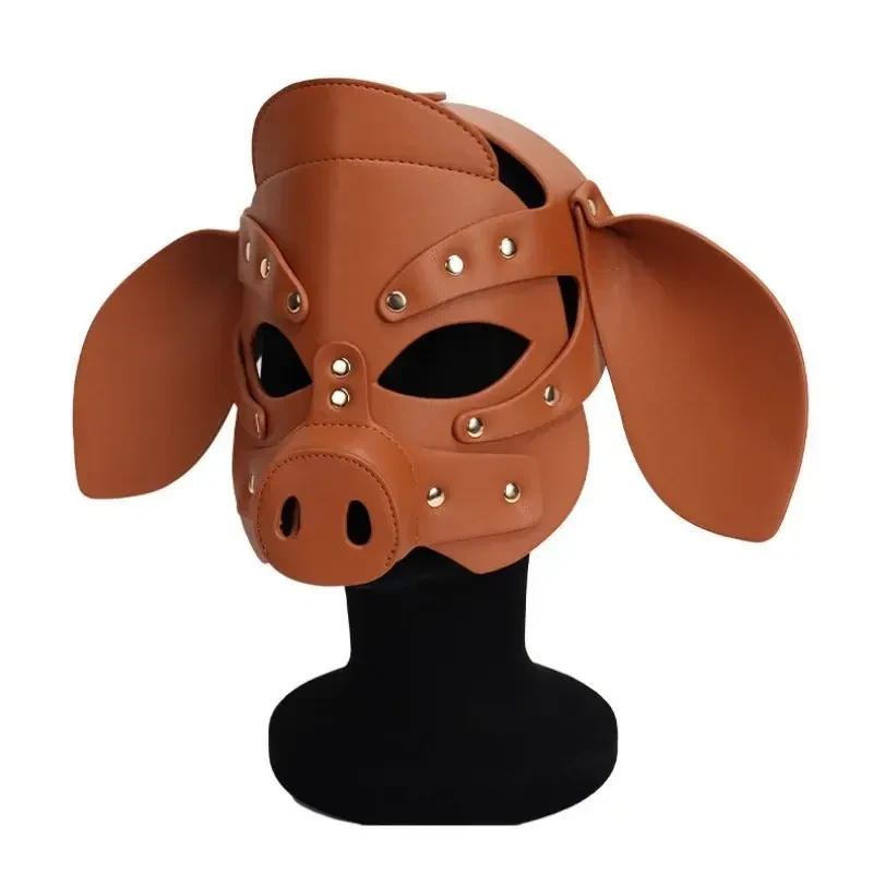 pu leather pig head bondage gear