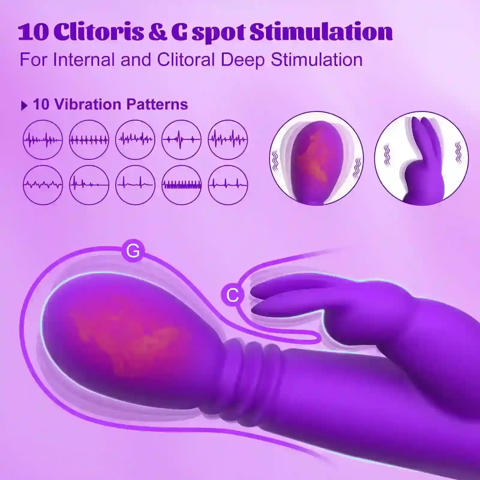 rechargeable waterproof rabbit thrusting massager