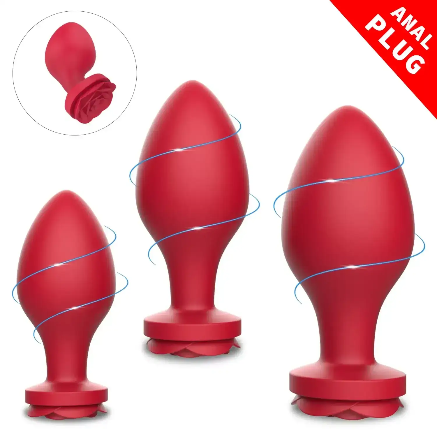 red silicone rose design butt plug