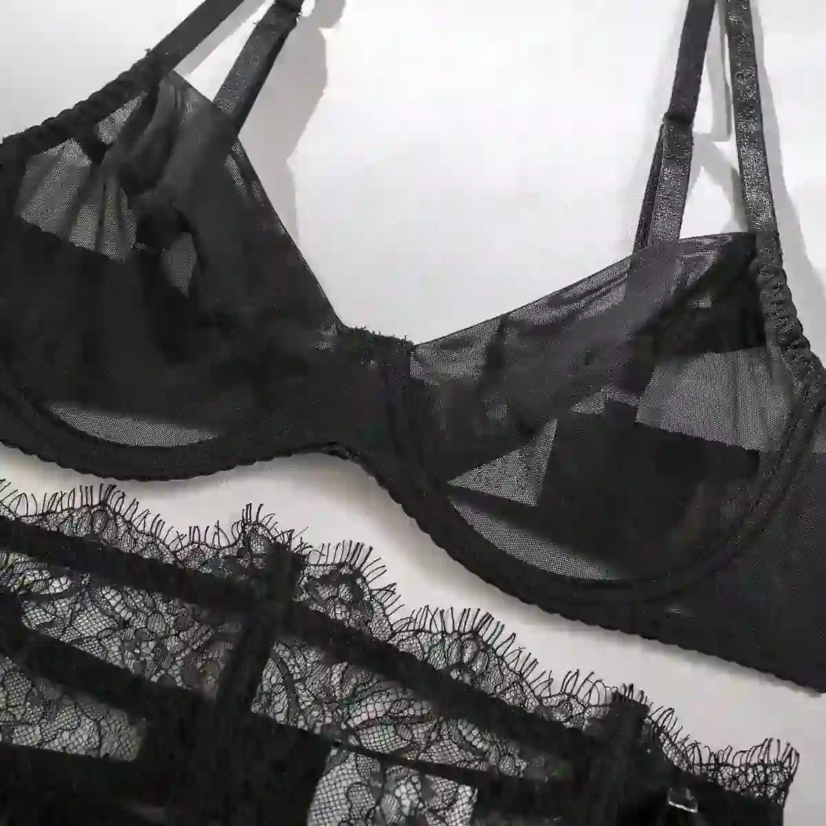 solid pattern mesh lingerie