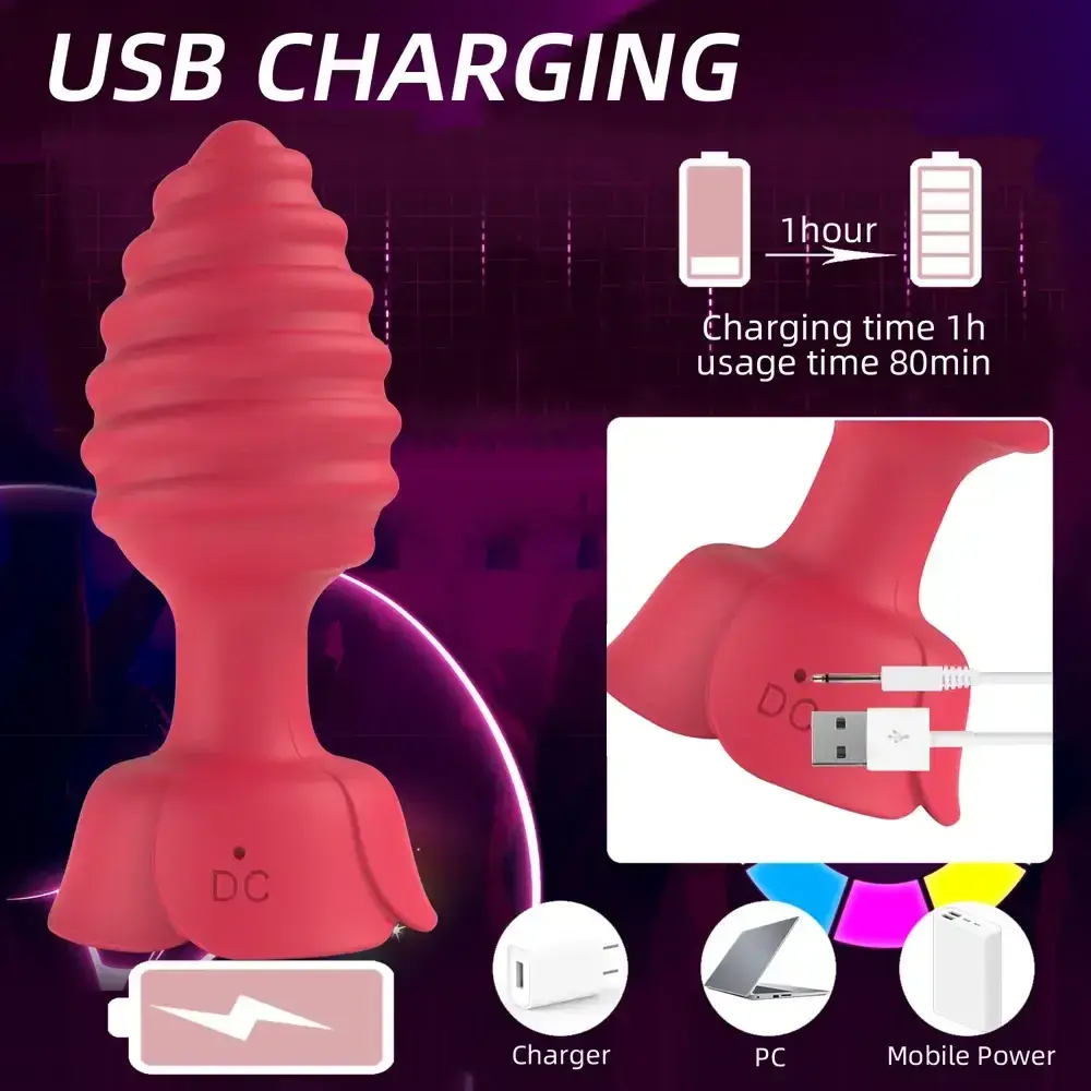 usb rechargeable rose anal plug women