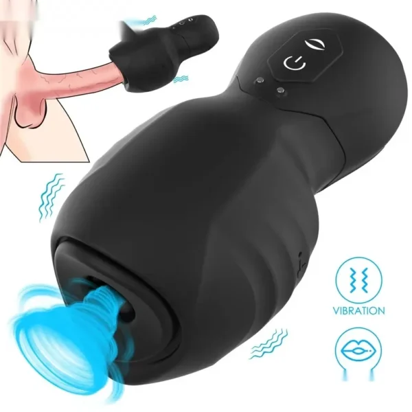 vibrating sucking masturbation cup black