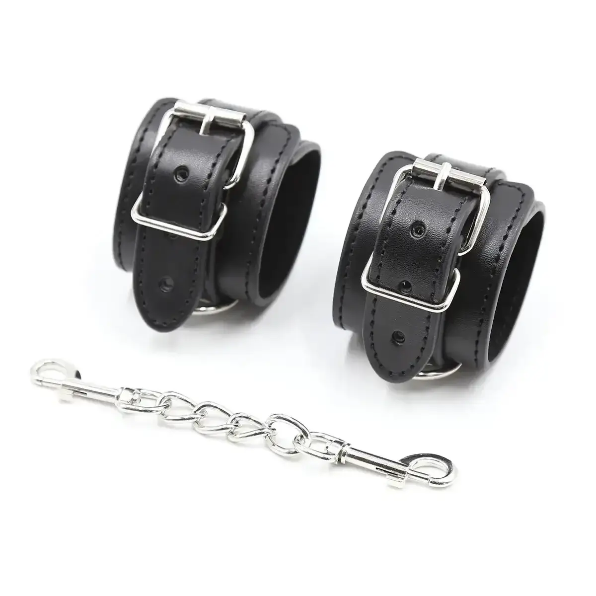 wide black leather bondage cuffs