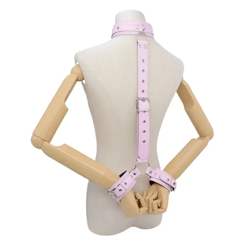 pu leather bondage collar with cuffs